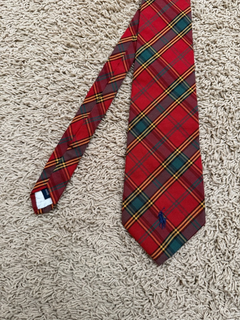 Vintage Polo Ralph Lauren Tie Red Tartan Plaid 100% Cotton Tie Hand Made In USA